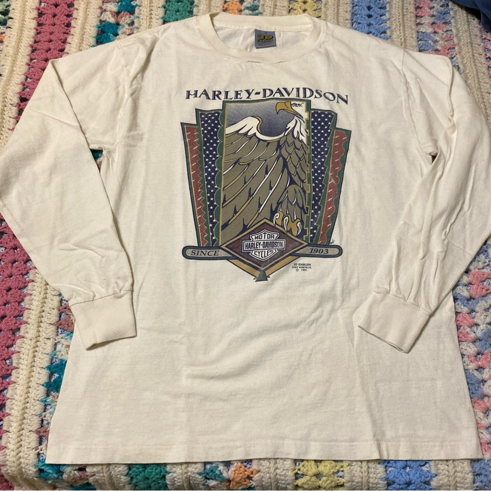 Vintage 3D Emblem Harley Davidson Long Sleeve Shirt